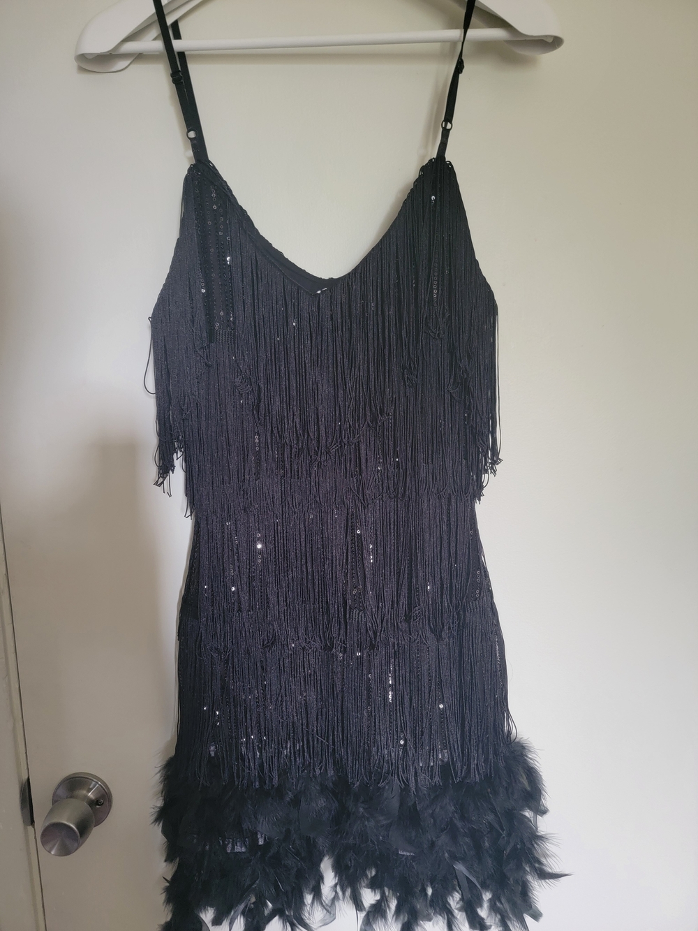 Black Fringe & Feather Mini Dress – Sleeveless Party Dress